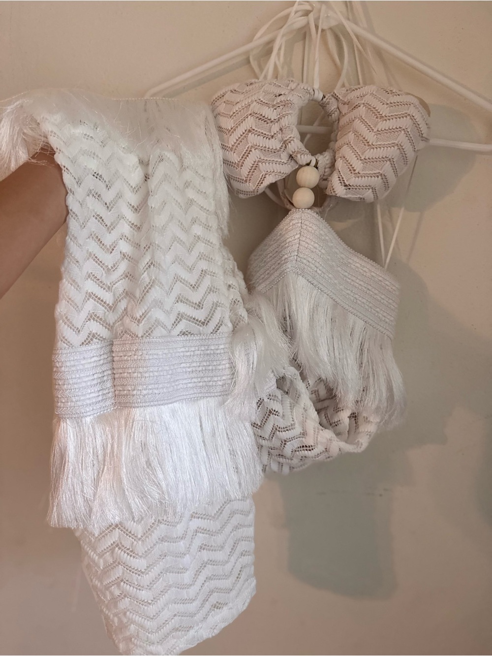 Fashion Nova White Knit Fringe Scarf & Headband Set
